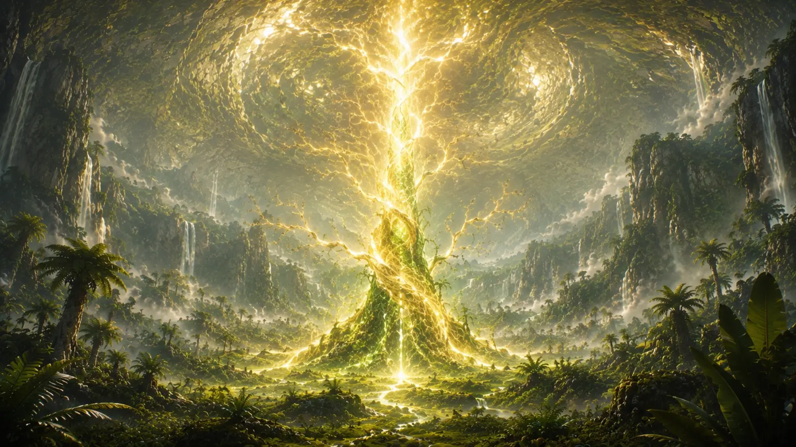 A luminous digital world tree